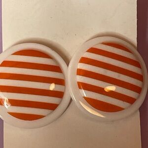 Orange and White Striped Round Stud Earrings